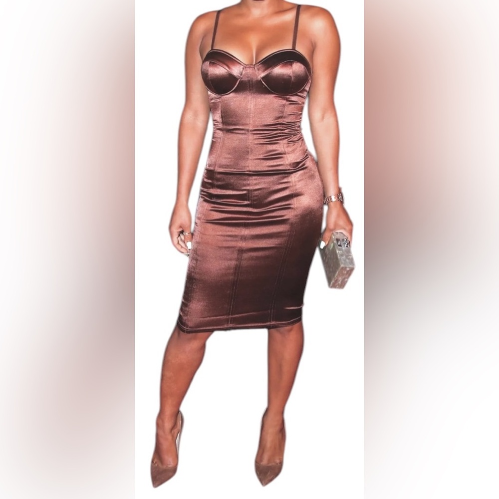 Fashion Nova Medium Stupid In Love Bustier Bodycon sexy Midi Dress Chocolate  4